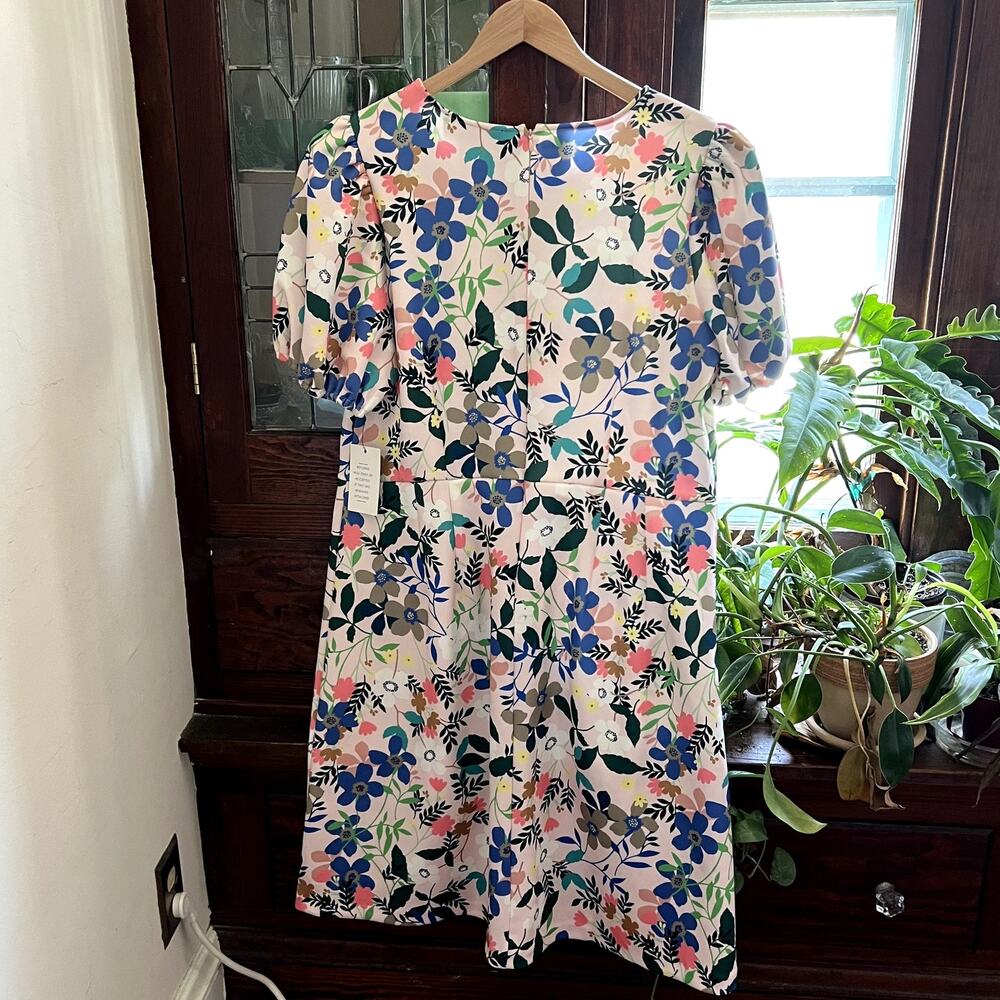 Eloquii Floral Scuba Puff Sleeve Fit Flare Dress Pink Size 16 NWT - Picture 9 of 16